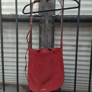 Mansur Gavriel red suede bucket bag